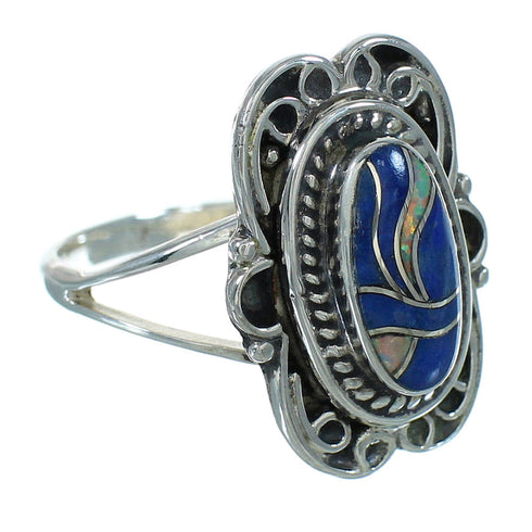 Lapis Opal Southwest Silver Ring Size 4-3/4 QX83292